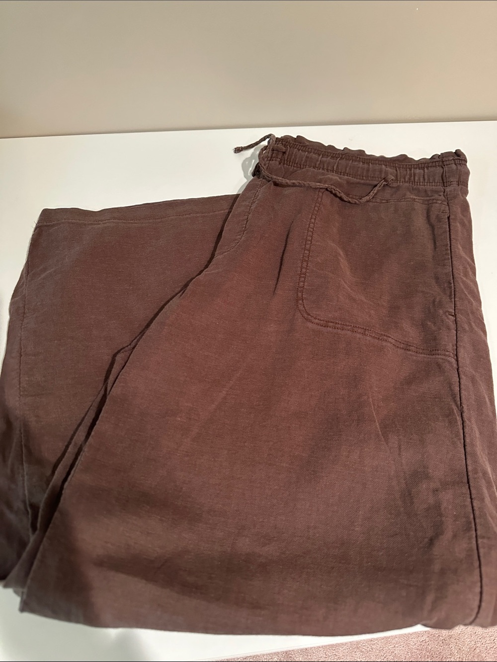 American Eagle Outfitters linen women Chocolate Brown Drawstring linen pants